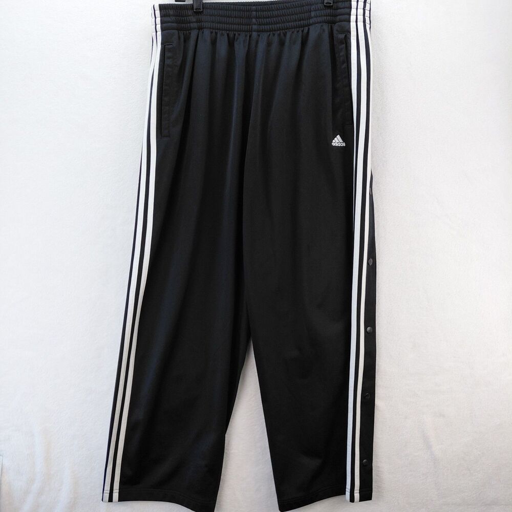 Vintage Adidas Breakaway Sweatpants Mens XL Black Tearaway Trifoil Striped Baggy